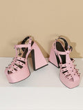Studs And Cross Pendant Adjustable-strap Chunky High Heel Closed-Toe Cage Sandals With Platform