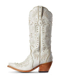 White Cowgirl Boots Pearl Embroidered Snip Toe Slanted Heel Western Boots