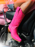 Rose Red Embroidered Snip Toe Wide Mid-Calf Western Boots