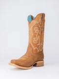 Tawny Stud Embroidered Square Wide Calf Tall Cowgirl Boots For Wide Fit