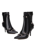 Studs Fringed Zipper Pointed-toe Mid-Calf Cowgirl Boots With Stiletto Heels
