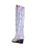 Iridescent Purple Applique Pointy Wide Mid Calf Cowgirl Tall Boots