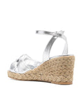 Silver Metallic Bright Surface Tie A Knot Open-toe Espadrille Wedge Sandals With Buckle Ankle Strap