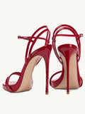Red Patent Stiletto Heeled Sandals With Round Toe Ankle Strap