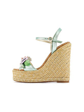 Vegan Leather Floral Single Band Open-toe Espadrille Wedge Sandals With Buckle Ankle Strap