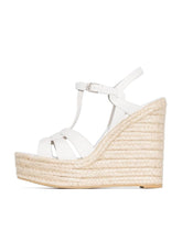 White Multi Bands Open-toe Espadrille Wedge Sandals With Buckle Ankle Strap
