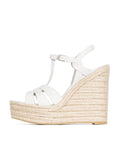 White Multi Bands Open-toe Espadrille Wedge Sandals With Buckle Ankle Strap