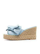 Light Blue Denim Open-toe Espadrille Wedge Sandals With Bows