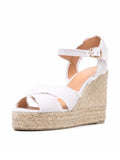 White Cloth Cross Band Open-toe Espadrille Wedge Sandals With Buckle Ankle Strap