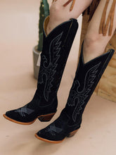 Black Faux Suede Eagle Wing Embroidered Snip Western Wide Calf Mid Calf Boots