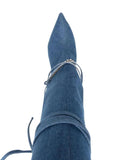 Slingback Strap Rhinestone Chain Denim Gladiator Pointed-Toe Mid Heel Over-The-Knee Boots For Women