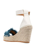 Blue Cloth Single Band Open-toe Espadrille Wedge Sandals With Buckle Ankle Wrap
