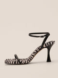 Zebra Stripes Ankle-Strap Buckle Square-Toe Flared-Heeled Sandals