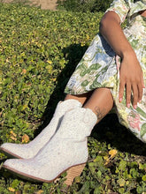 White Pearl Zipper Round Toe Cowgirl Ankle Boots