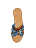 Frayed Denim Cross Strap Buckle Round Flats Slippers Sandals