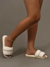 Rhinestone Decor Fuzzy Flat Slippers