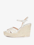 White Cross Bands Embroidery Open-toe Buckle Ankle Strap Espadrille Wedge Sandals