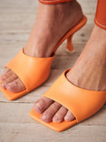 Single Wide Strap Backless Slip-On Kitten Heeled Sandals In Green Orange Pink