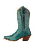 Turquoise Embroidered Cowgirl Wide Mid Calf Boots Block Heeled Western Boots