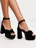 Knotted Square Toe Block Heeled Sandals With Buckle Ankle Strap Platform