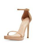 Women's Nude Patent-Leather Platform Stiletto Heels Sandals For Wide Feet