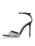 Sparkly Rhinestone Pointy Stiletto Heeled Dress Sandals With Buckle Ankle Strap
