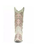 Rhinestones Cut-out Embroidery Snip-toe Wide Calf Cowgirl Boots