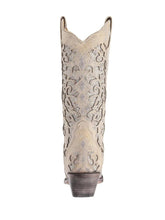 White Glitter Rhinestone Snip Toe Slanted Heel Western Mid Calf Boots