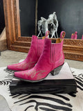 Pink Embroidered Elastic Side Panel Snip Slip-On Western Ankle Boots