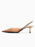 Brown Clear Rhinestone Slingback Pointy Kitten Pumps