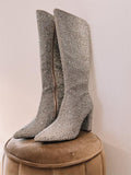 Silver Rhinestone Pointy Zip Mid-Calf Cowgirl Boots