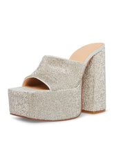 Rhinestone Square Toe Platform Chunky Heel Sandals