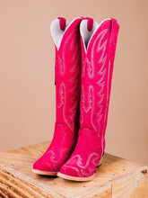 Faux Suede Wing Embroidered Zip Snip Western Mid Calf Boots