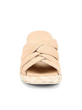 Apricot Multilayer Faux Suede Open-toe Slip-on Espadrille Wedge Sandals
