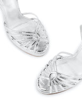 Metallic Silver Snakeskin Cut-Out Strappy Double Platform Pumps With Buckle Ankle Strap