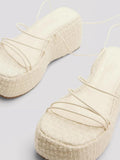 Ankle Strap Self Tie Thick Sole Platform Textured Sandals
