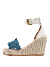 Blue Cloth Single Band Open-toe Espadrille Wedge Sandals With Buckle Ankle Wrap