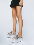 Silver Metallic Bright Surface Open-toe Slip-on Platform Sandals
