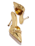 Metallic Mirror Buckle Pumps Backless Slip-On Pointy Heeled Mules