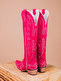 Faux Suede Wing Embroidered Zip Snip Western Mid Calf Boots