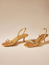 Metallic Gold Cross Strap Round Kitten Heel Slingback Sandal