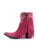 Pink Fringed Snip-Toe Ankle Western Boots