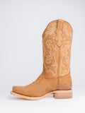 Tawny Stud Embroidered Square Wide Calf Tall Cowgirl Boots For Wide Fit