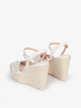 White Cross Bands Embroidery Open-toe Buckle Ankle Strap Espadrille Wedge Sandals