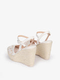 White Cross Bands Embroidery Open-toe Buckle Ankle Strap Espadrille Wedge Sandals