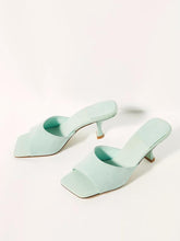 Single Wide Strap Backless Slip-On Kitten Heeled Sandals In Green Orange Pink