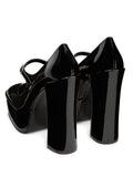 Shiny Black Platform Mary Jane Block Heeled Women Pumps For Wide Feet