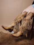 Fringe Stud Filigree Embroidered Zip Snip Cowgirl Knee High Genuine Leather Vintage Boots