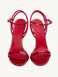 Red Patent Stiletto Heeled Sandals With Round Toe Ankle Strap