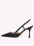 Black Slingback Metal Ribbon Buckle Pumps For Women